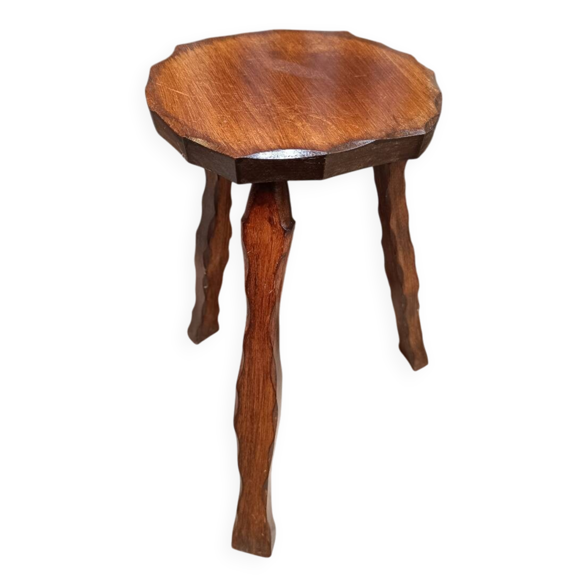 Tabouret tripode vintage en bois massif