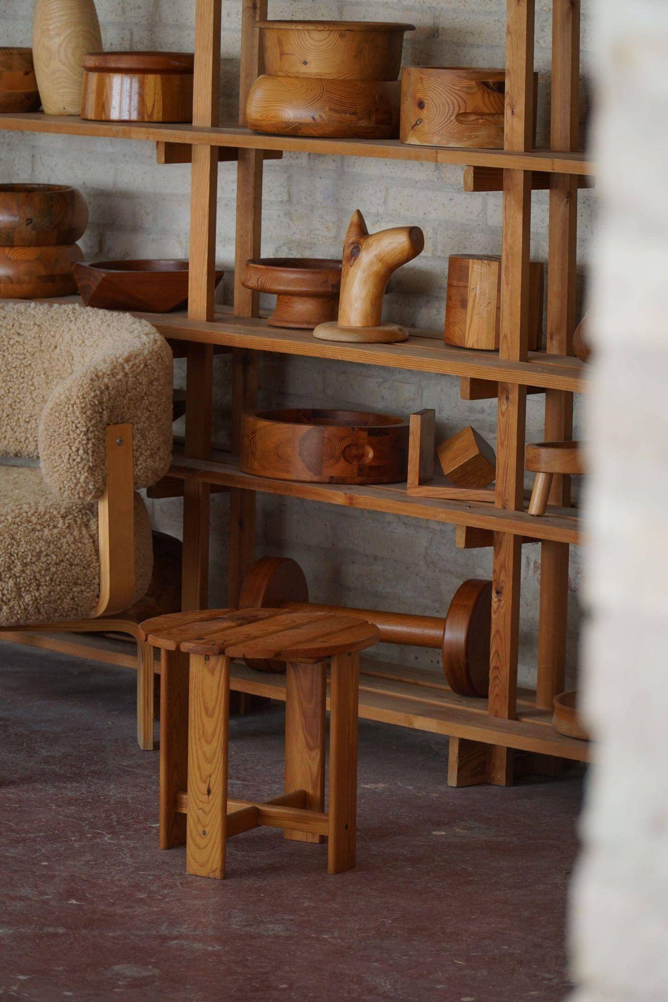 Pair of pine stools by a Swedish cabinetmaker, mid-century, 1960s.