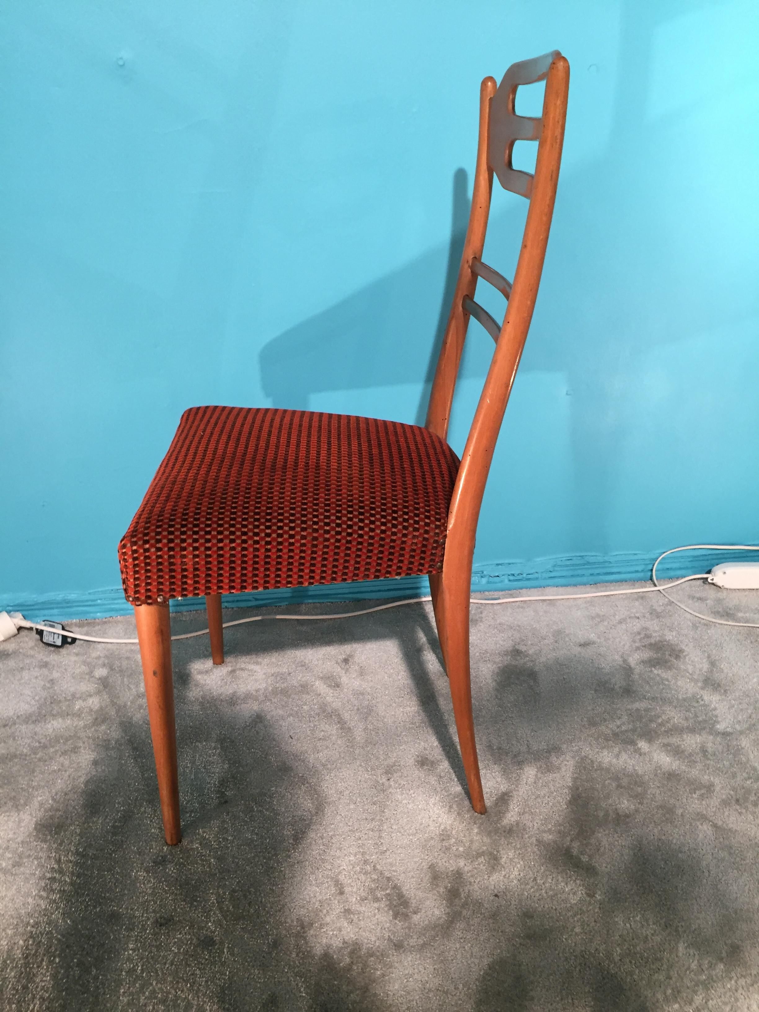 6 Italian Chairs 1960 blond velvet wood silk