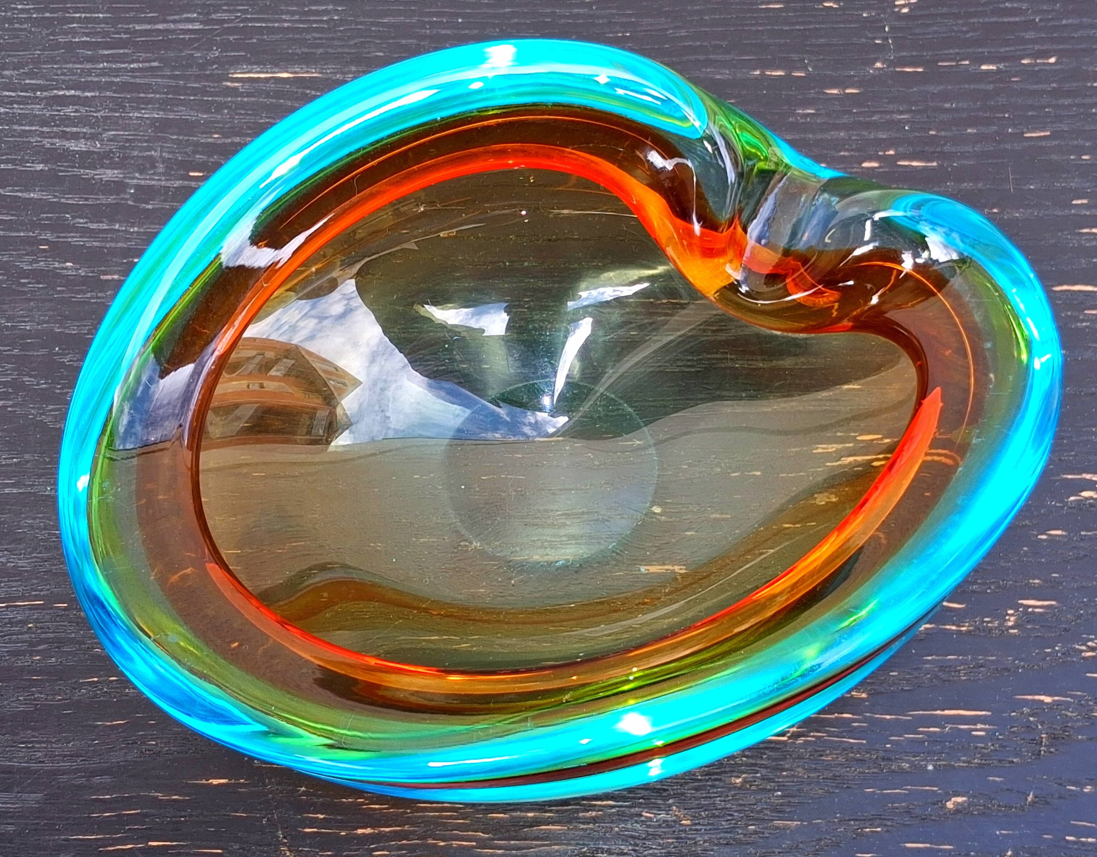 Cendrier en verre de Murano Somerso, déco vintage