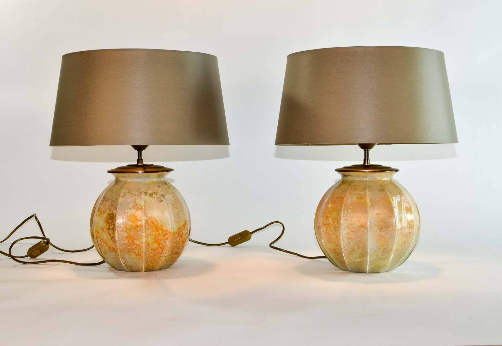 Stunning Pair of French Handmade Glass Laque Line Table Lamps, 1970s