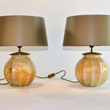 Stunning Pair of French Handmade Glass Laque Line Table Lamps, 1970s