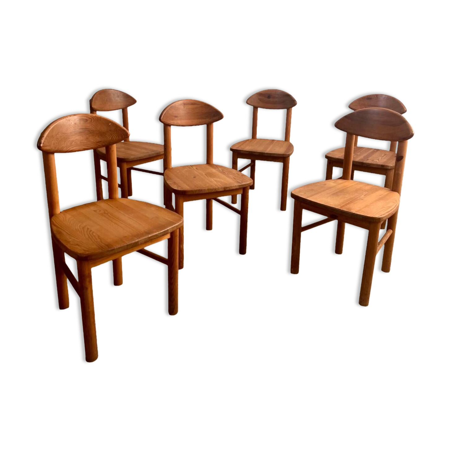 Lot de 6 chaises en pin massif design scandinave Reiner Daumiller vintage années 70