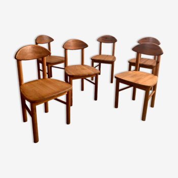 Set of 6 solid pine chairs Scandinavian design Reiner Daumiller vintage 70s