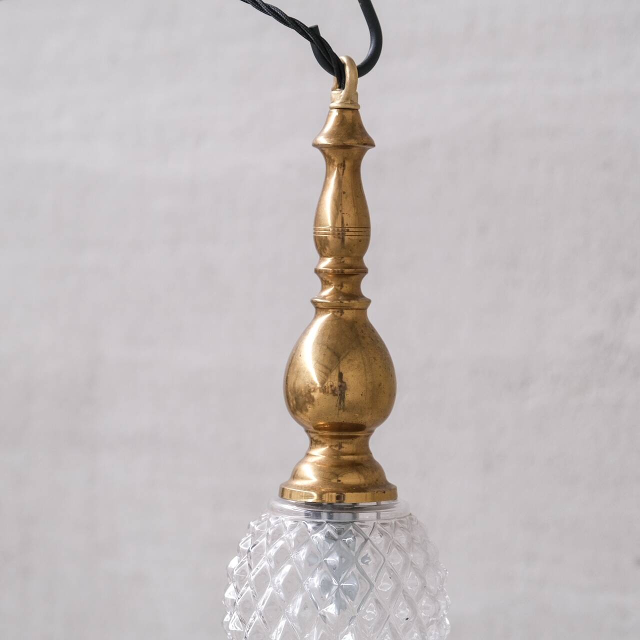 Mid-century brass and glass thin pendant light