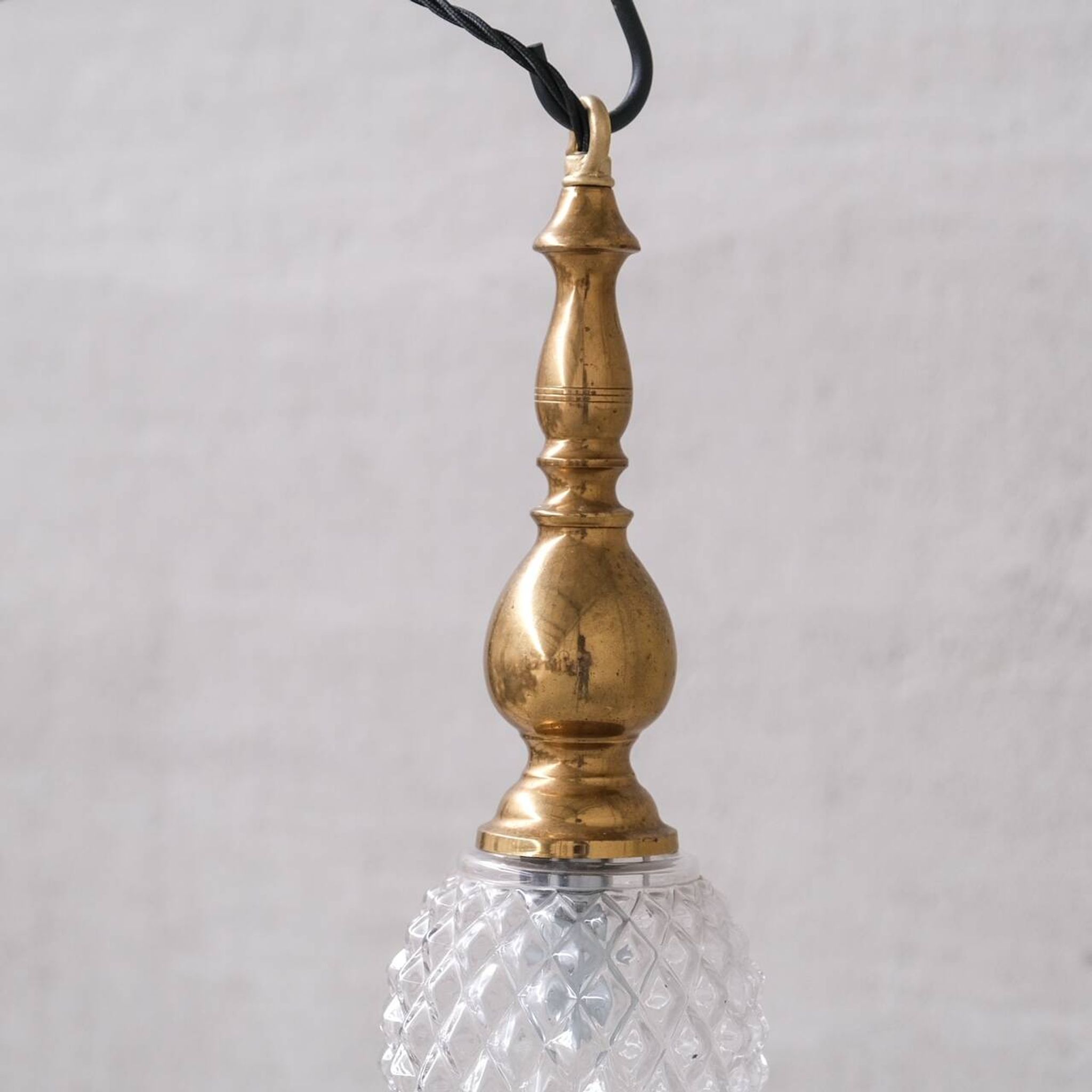 Mid-century brass and glass thin pendant light