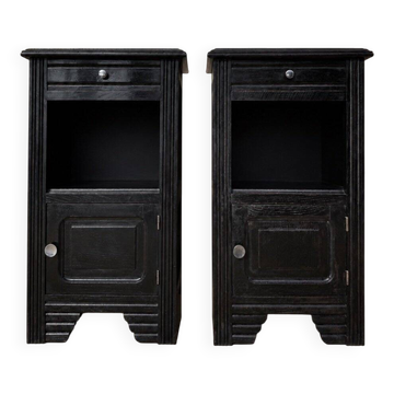 Pair of bedside tables — Art Deco style — Solid black stained oak