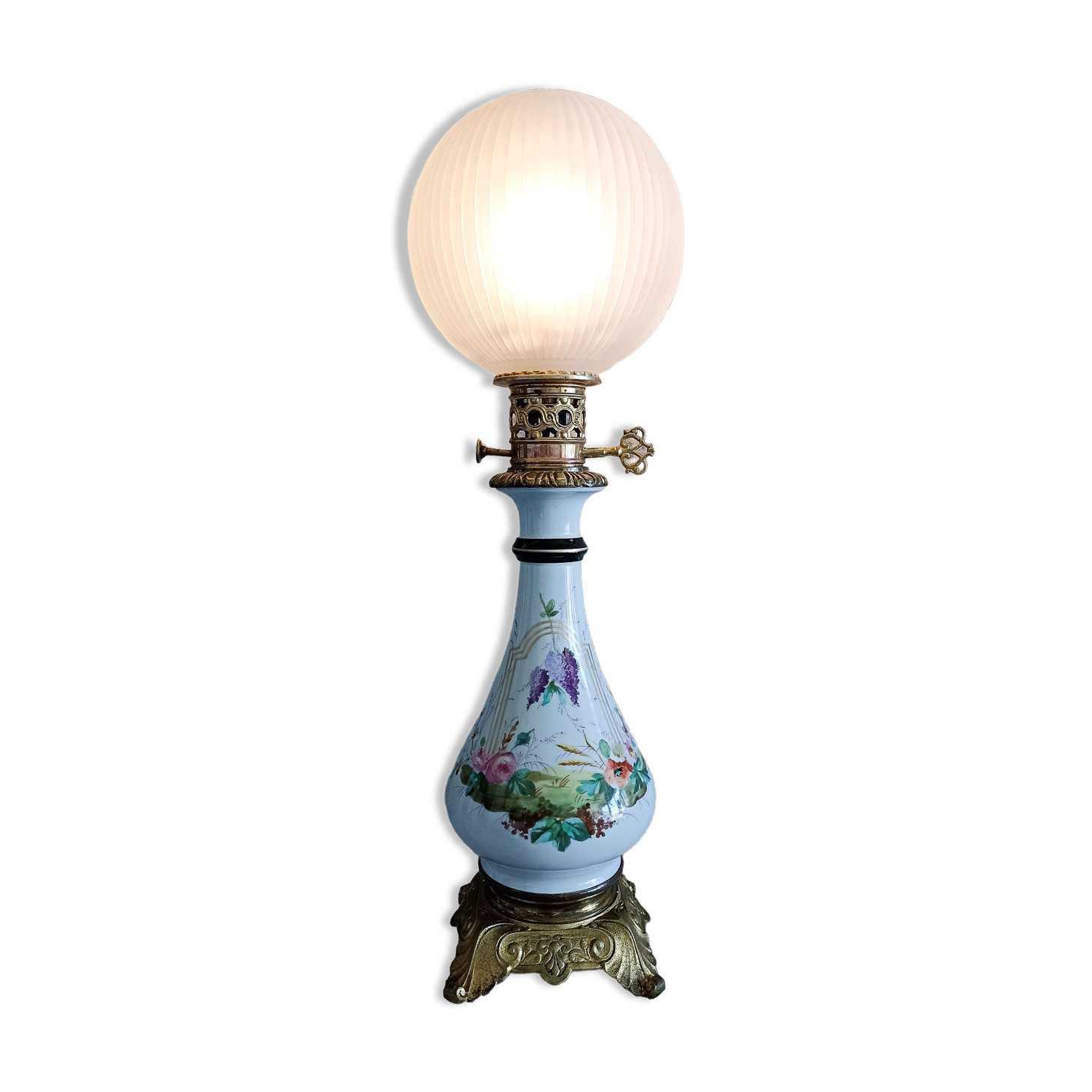 Old electrified porcelain oil lamp