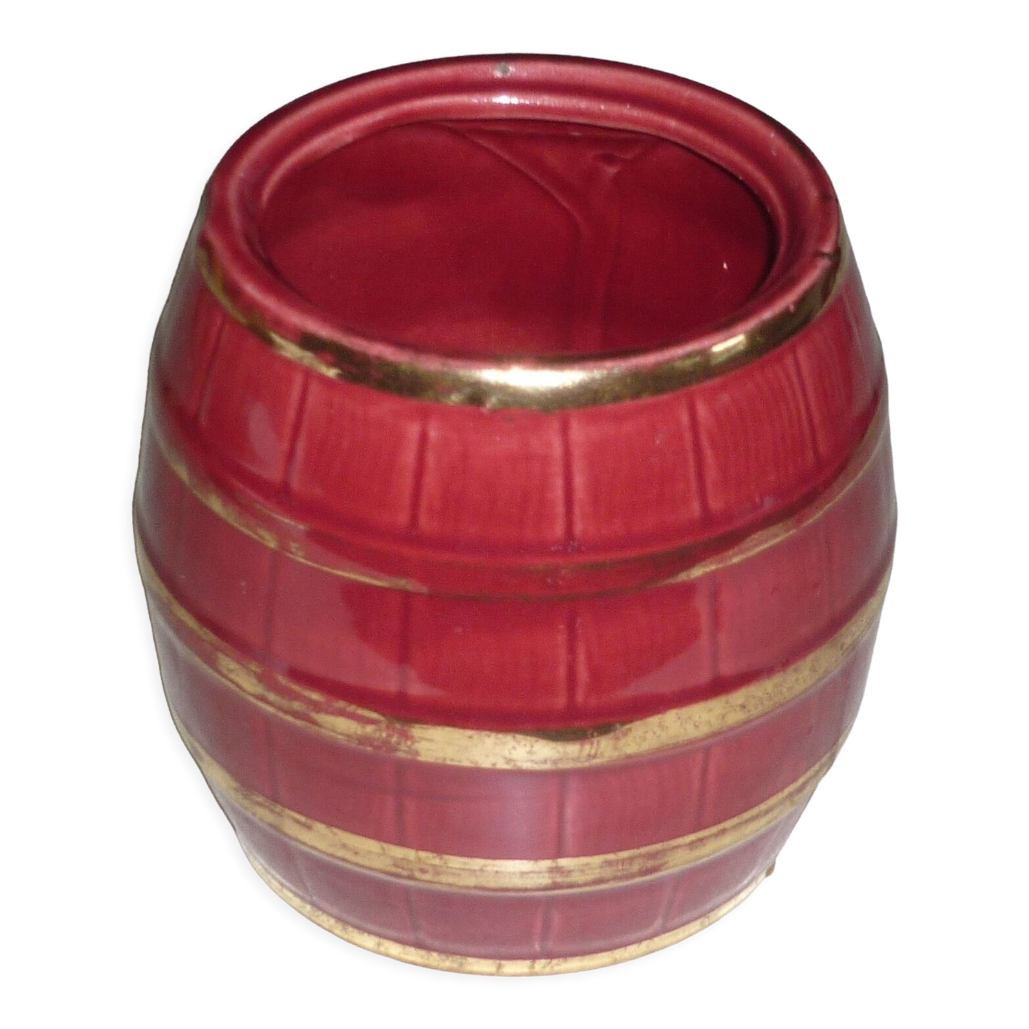 Cache-pot en céramique rouge et or vintage