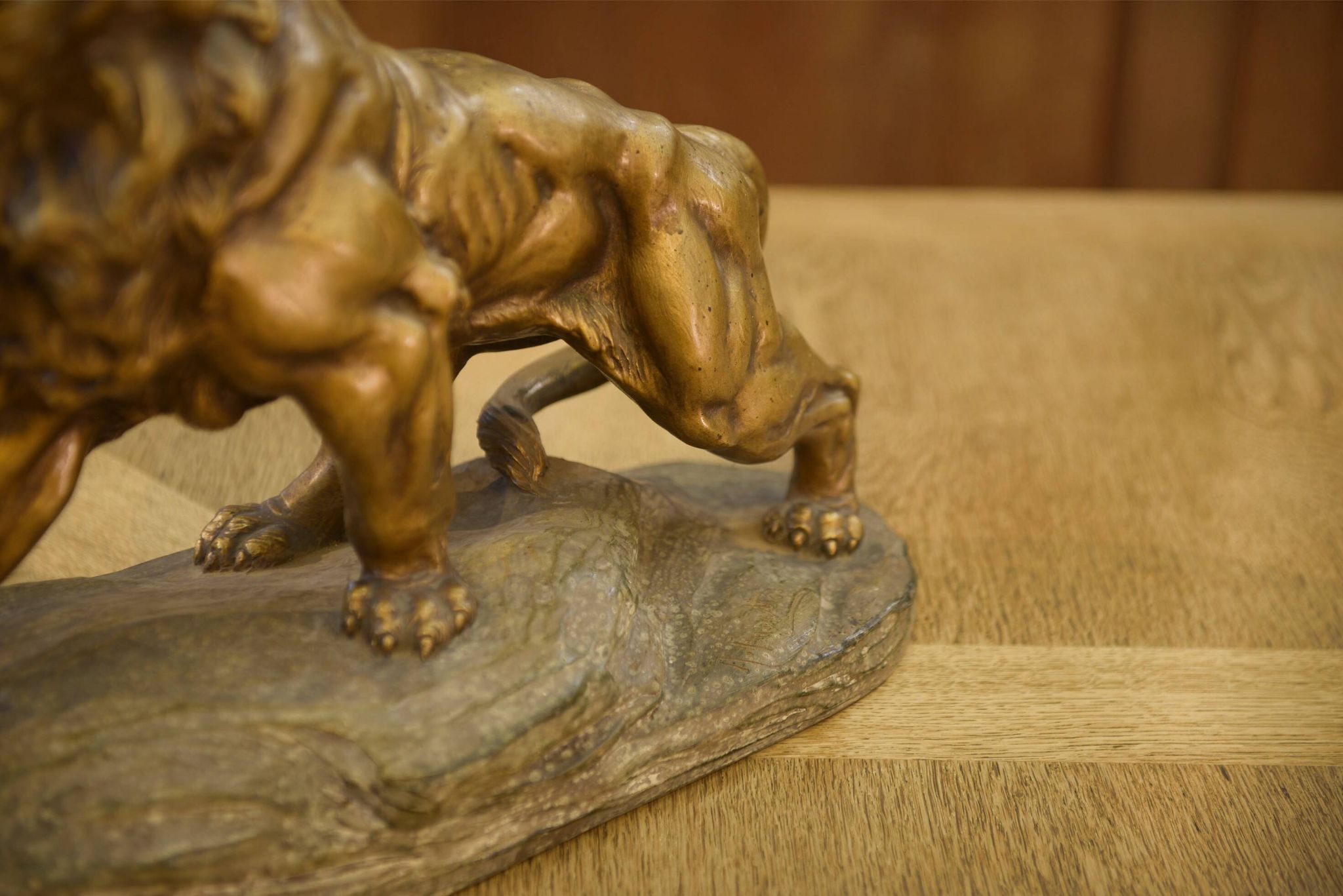 Sculpture of a lion in patinated terracotta by A. Fagotto, 1930s.