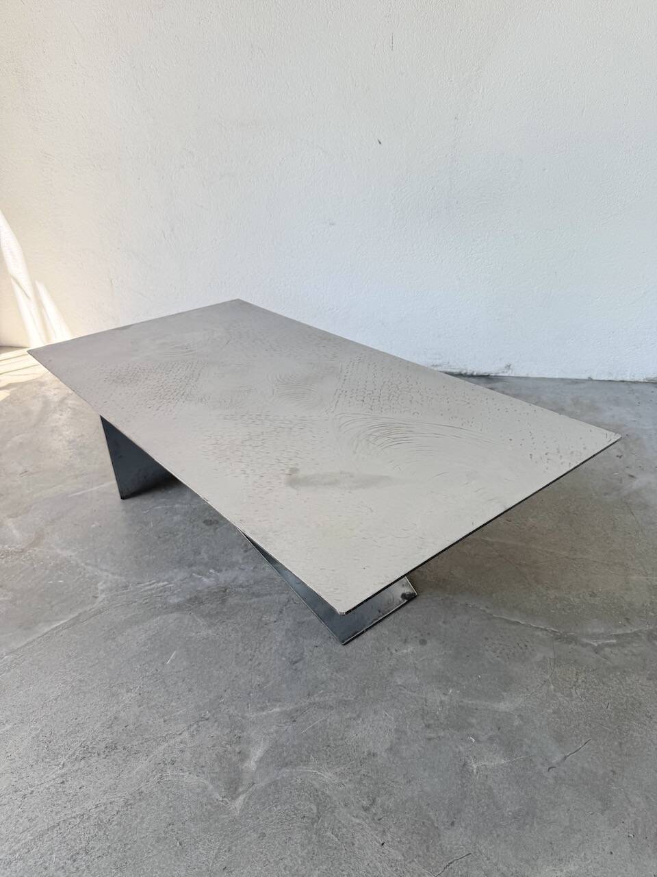 Handcrafted metal coffee table from the 1970s