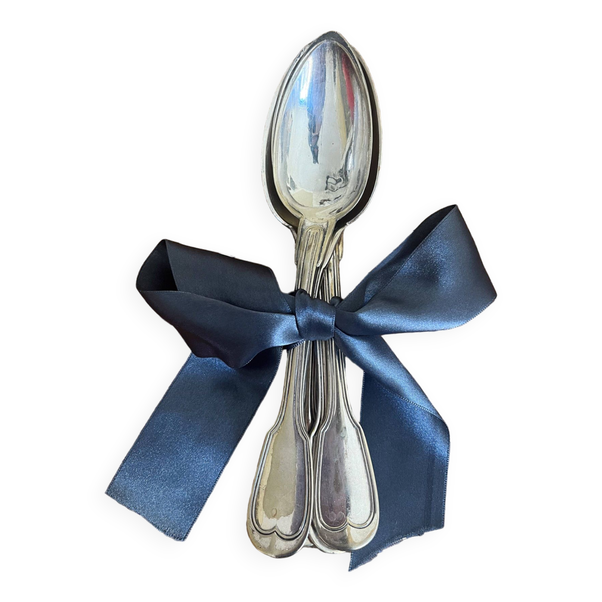 Set of 6 silver metal spoons