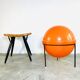 Large Space Age Tripod Sphere Floor Lamp In Orange By Unknown Designer, Around 1960S