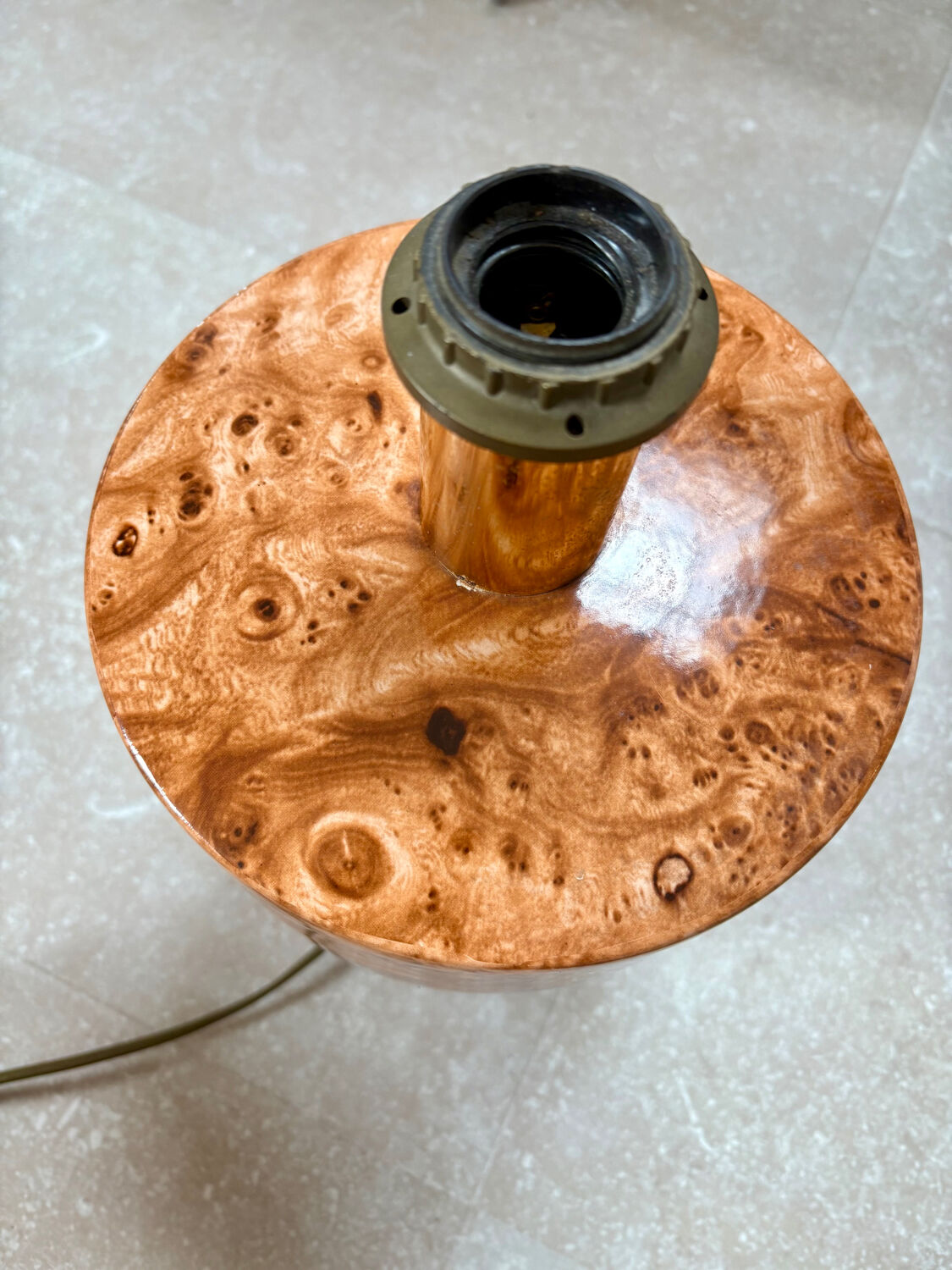 Ceramic lamp with walnut magnifying effect, Italian 1970s inspiration.