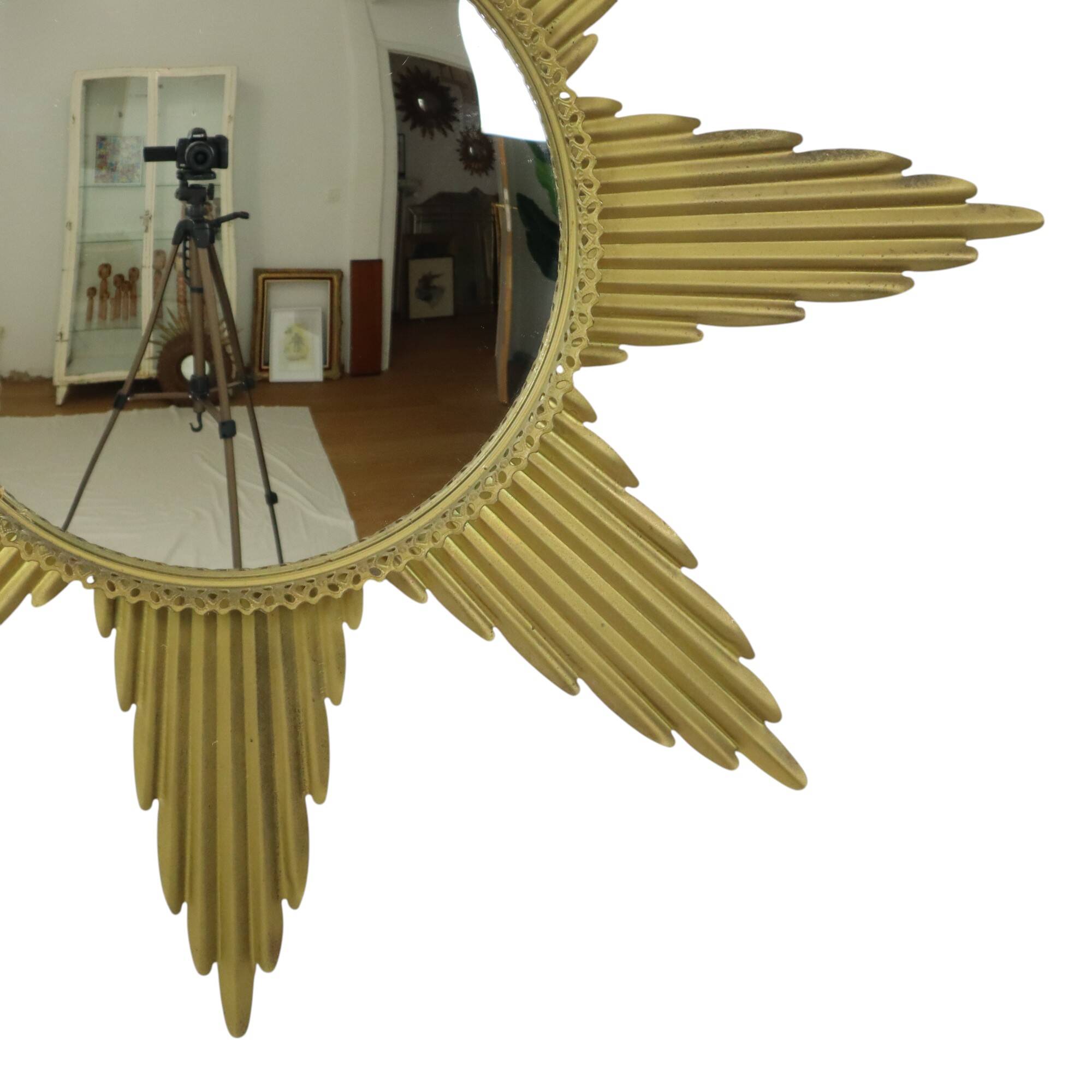 Large Starburst Sunburst Mirror Convex Gold Metal
