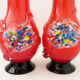 Murano ruby red blown glass vase, with floral decoration with colorful inclusion. Unit