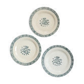 3 assiettes plates, terre de fer, motif François Ier, Salins, France