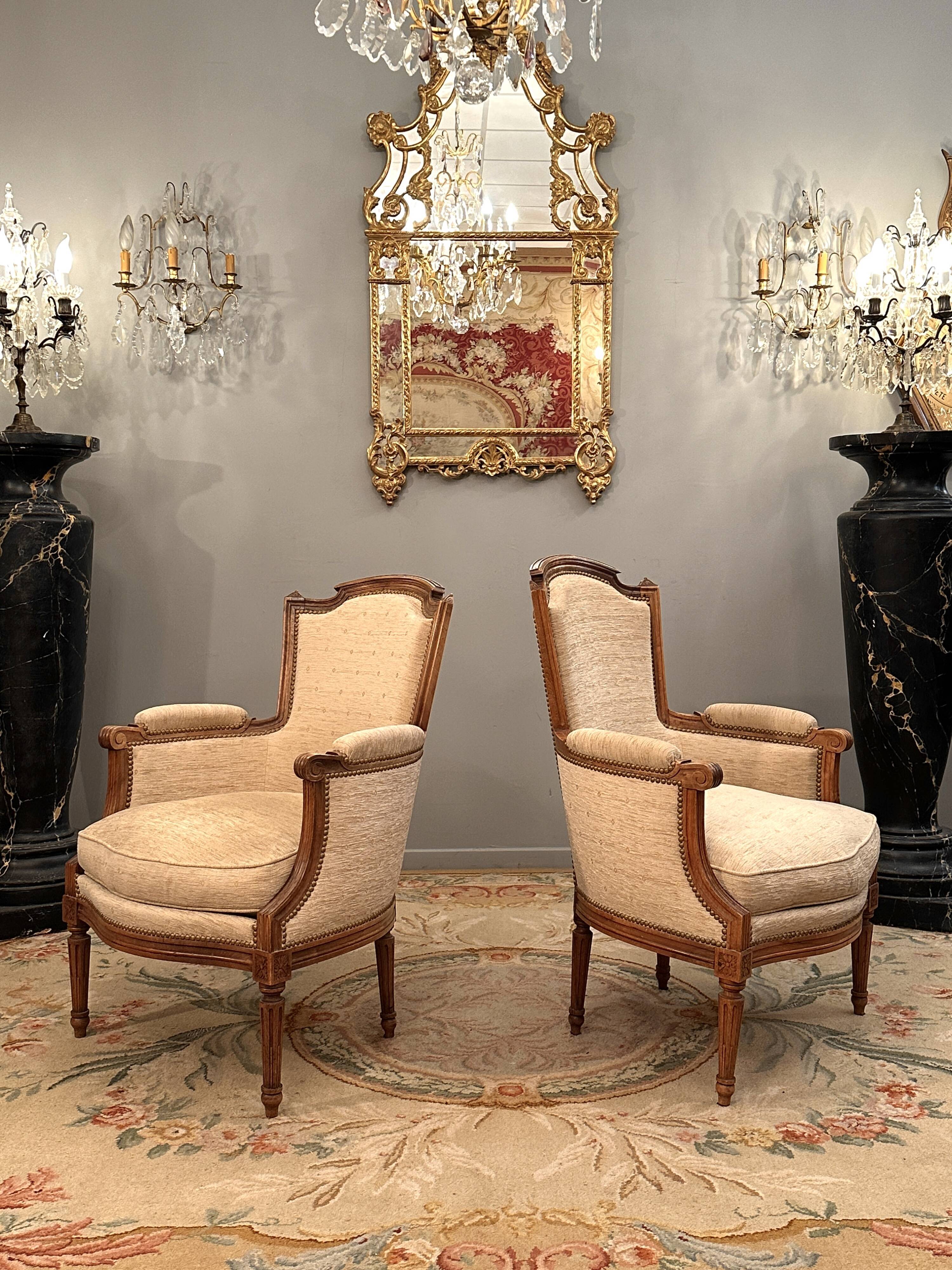 Pair of Louis XVI style walnut shepherdesses circa 1900