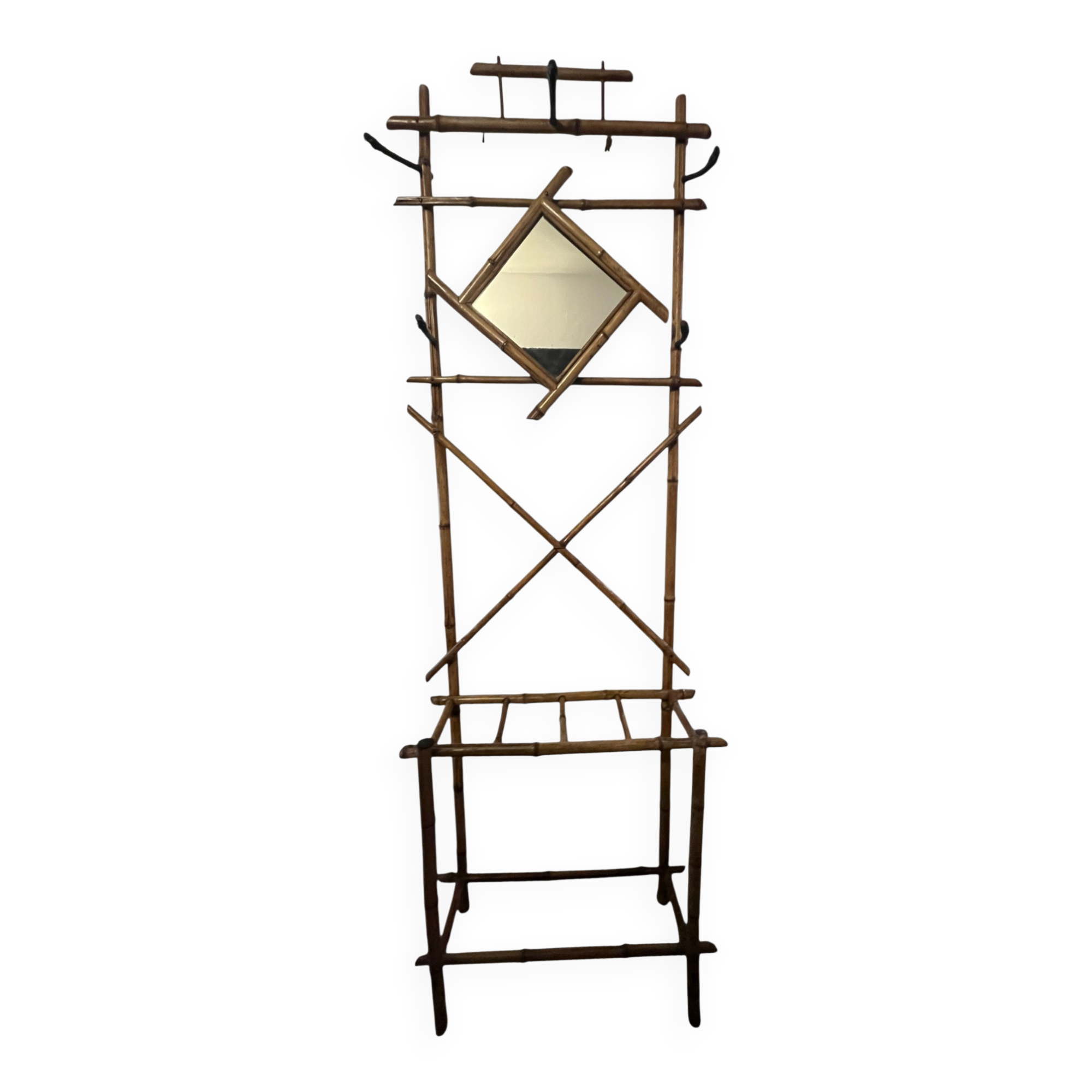 Art Deco, coat rack with bamboo mirror, diamond shape, around 1930.