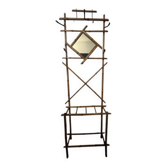 Art déco, vestiaire porte manteaux bambou miroir losange vers 1930