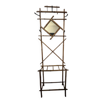 Art déco, vestiaire porte manteaux bambou miroir losange vers 1930