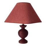 Pretty Turned Wood Lamp, Raspberry Red Color, Linen Lampshade