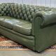 1970s Green Leather 3 Seater Chesterfield Sofa