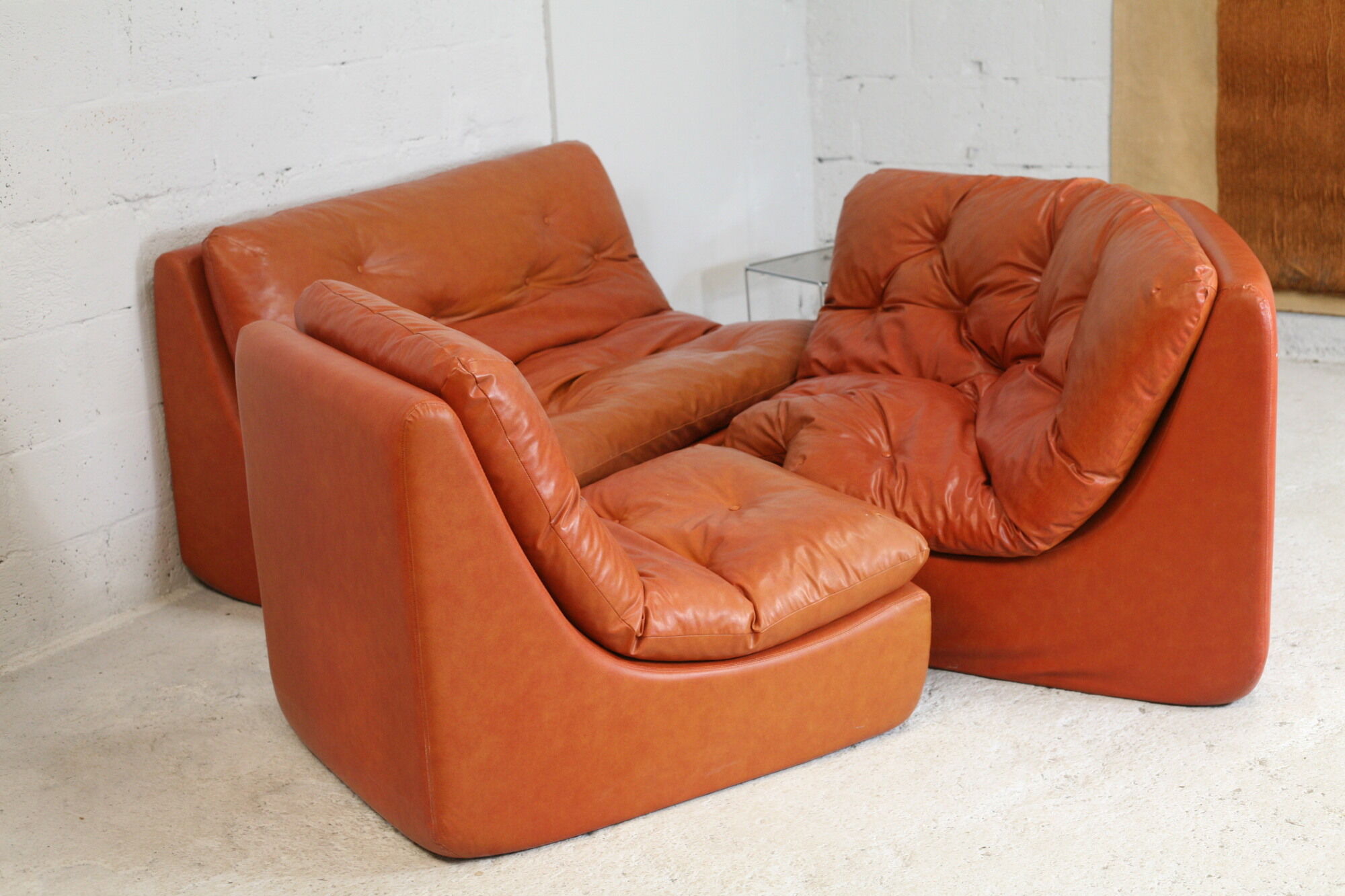 Flexible sofa, orange vinyl and foam, France, circa 1970