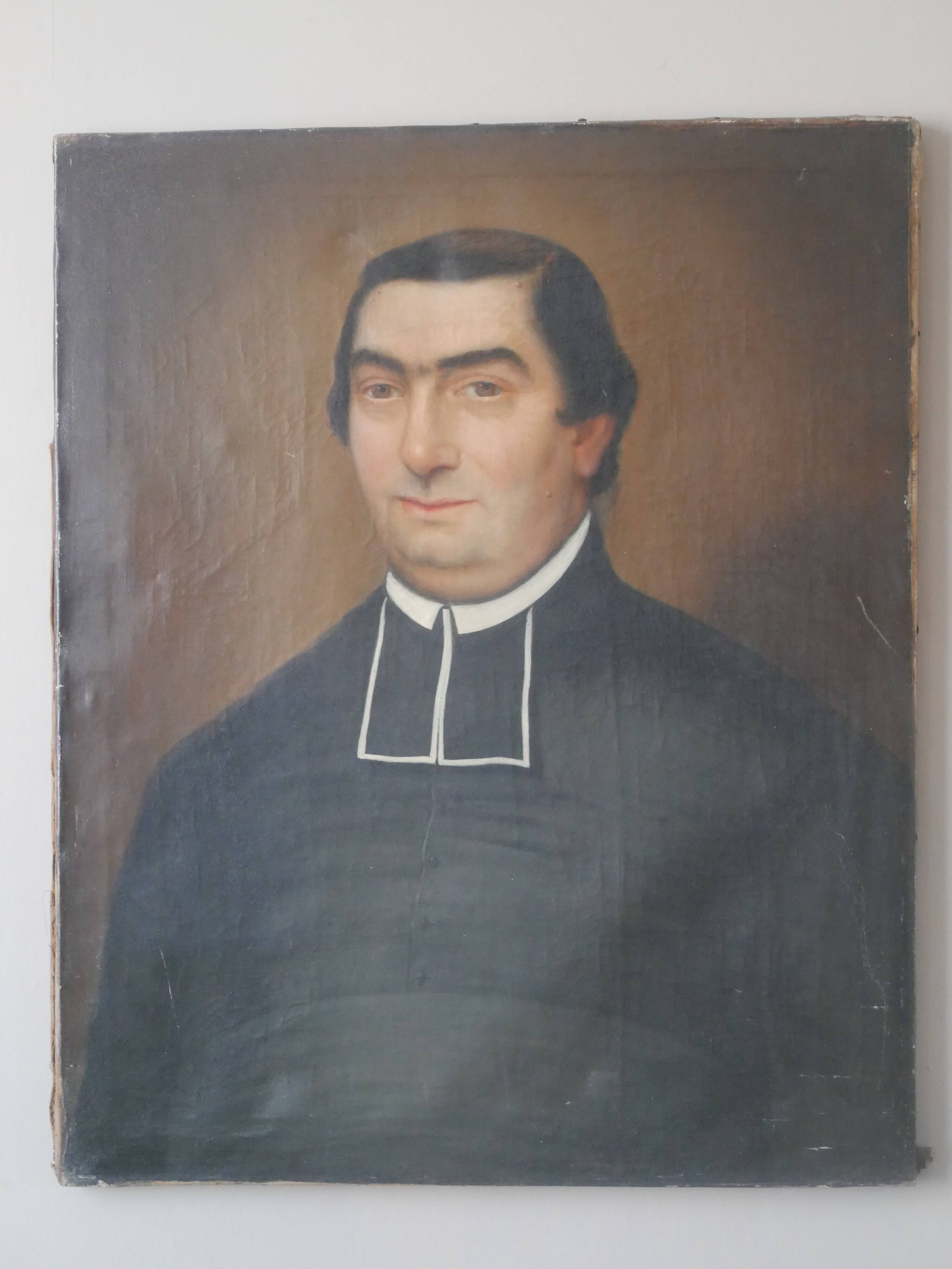 Old 19th century oil on canvas portrait painting priest vintage religious painting