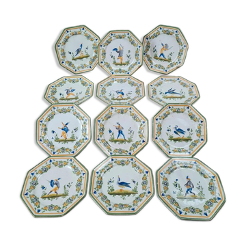 Set of 12 small antique plates by Alfred Renoleau, different designs.