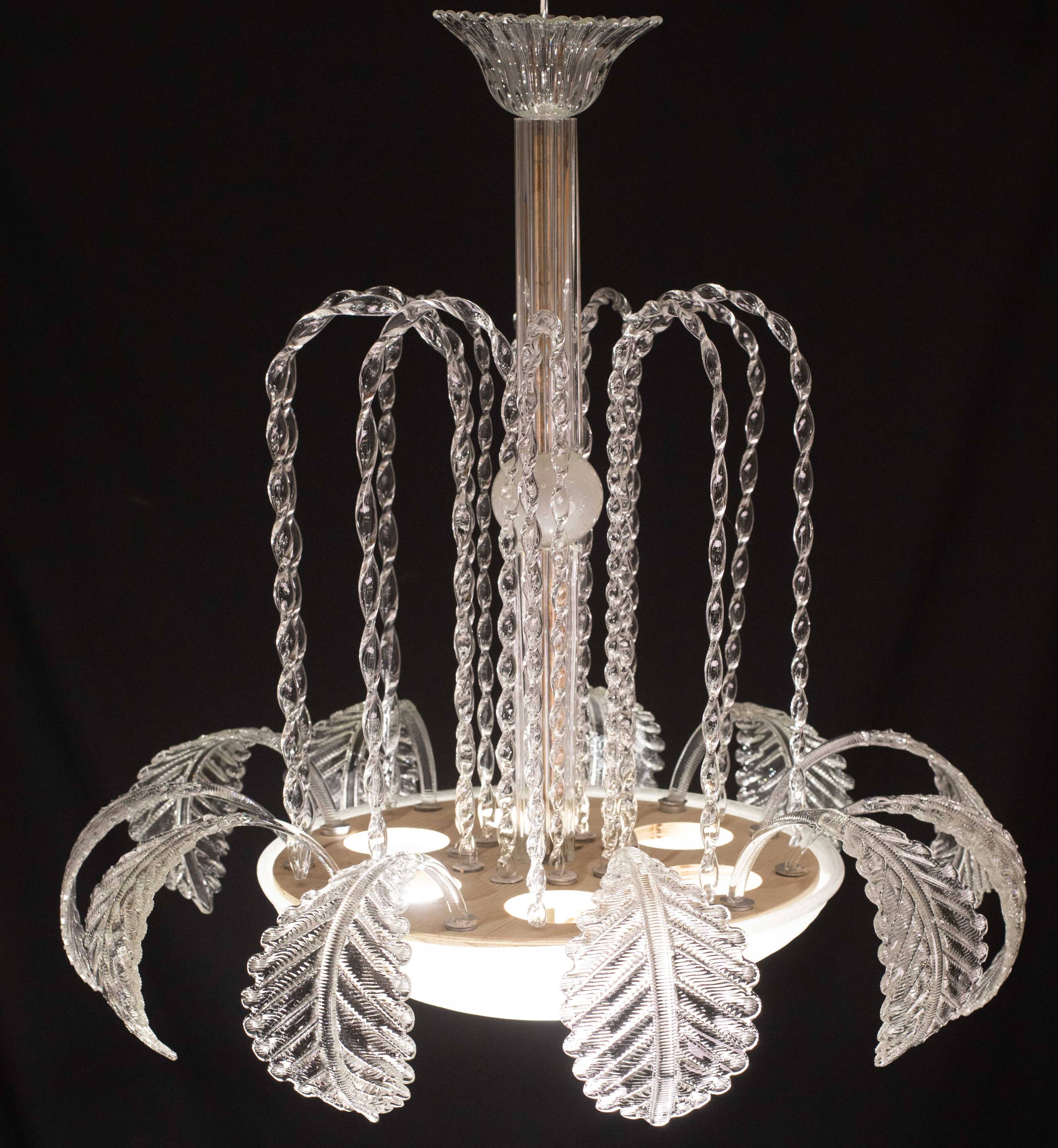 Elegant Art Decò, Barovier & Toso Chandelier, Murano Glass, 1950s