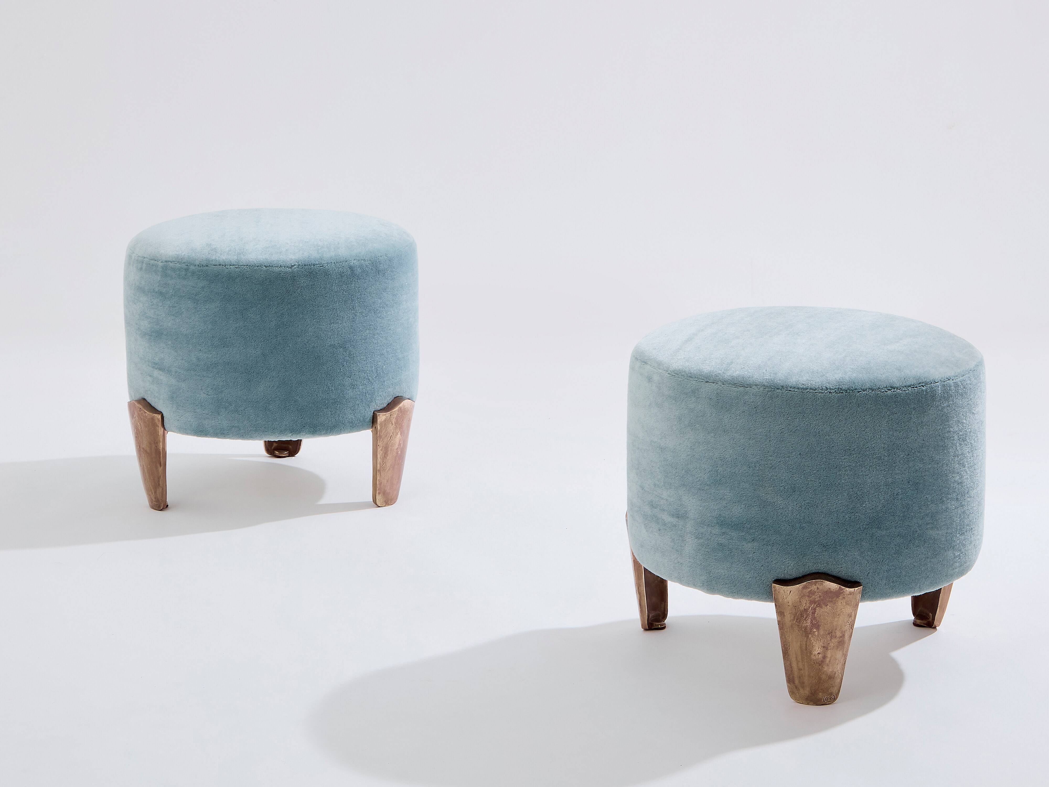 Pair of Garouste & Bonetti Koala pouffes in mohair velvet 1995
