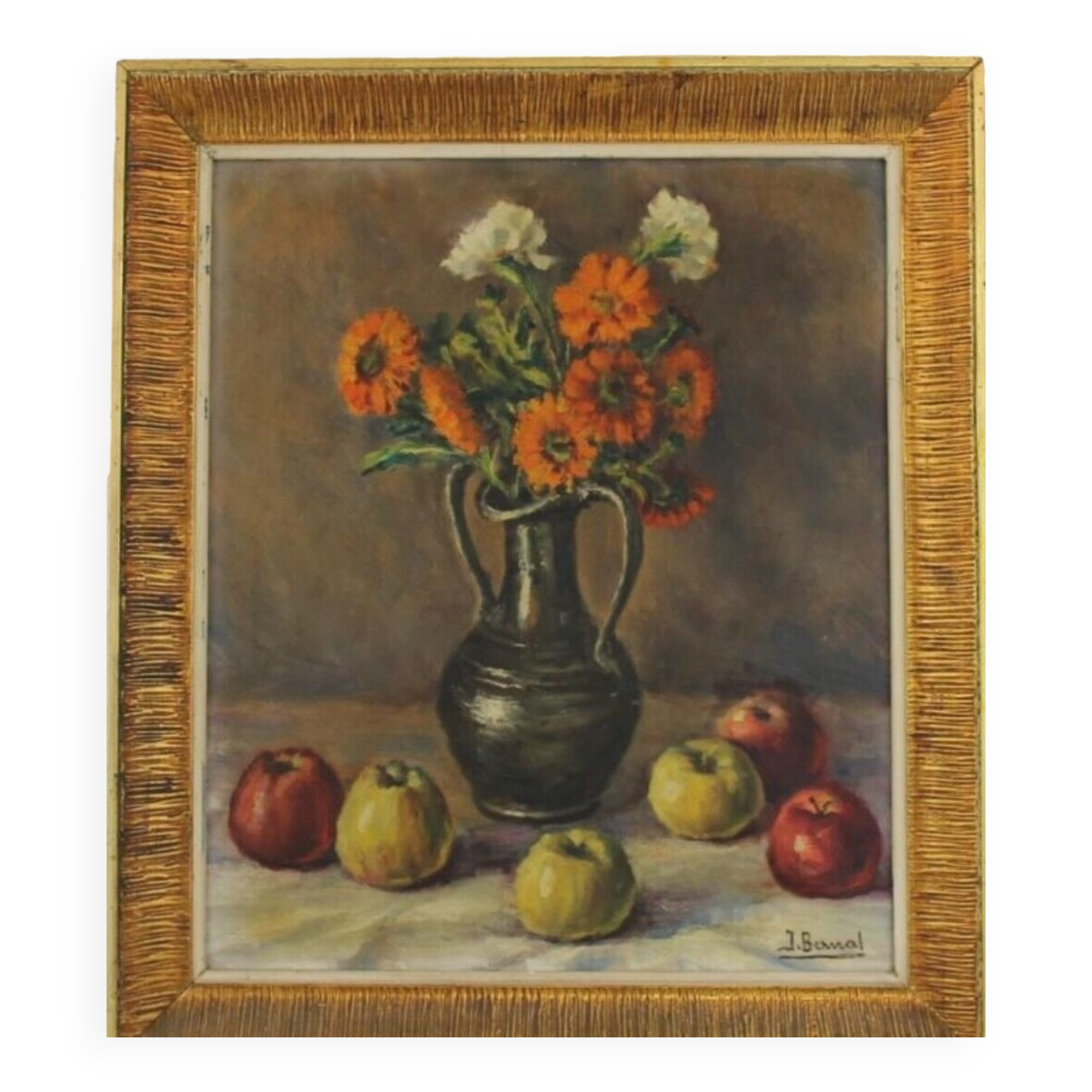Nature morte contemporaine originale avec fruits et fleurs