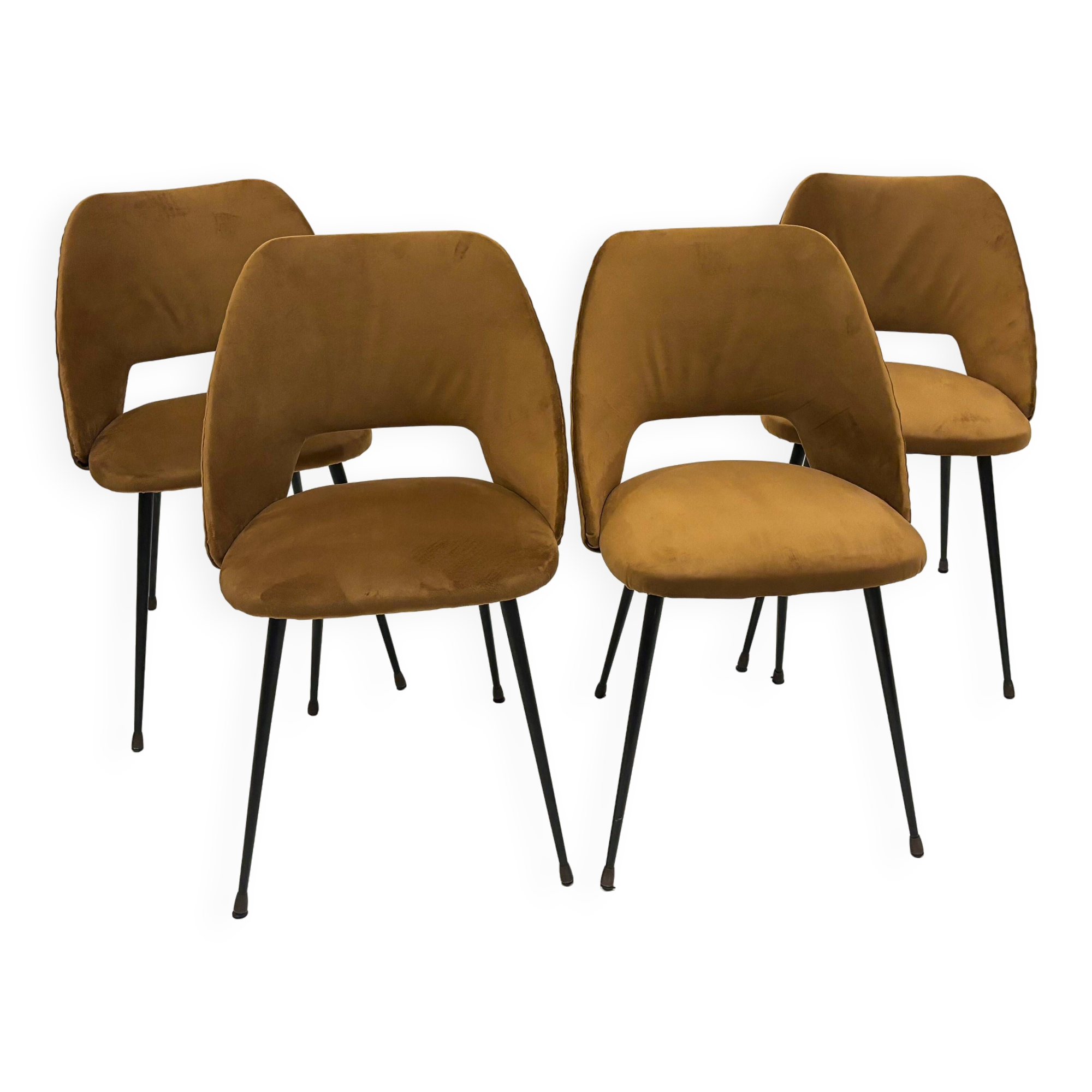 Set of 4 cocktail chairs in ocher velvet