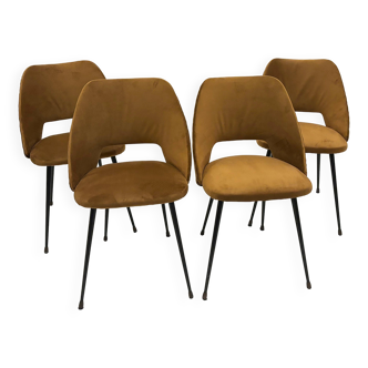 Set of 4 cocktail chairs in ocher velvet