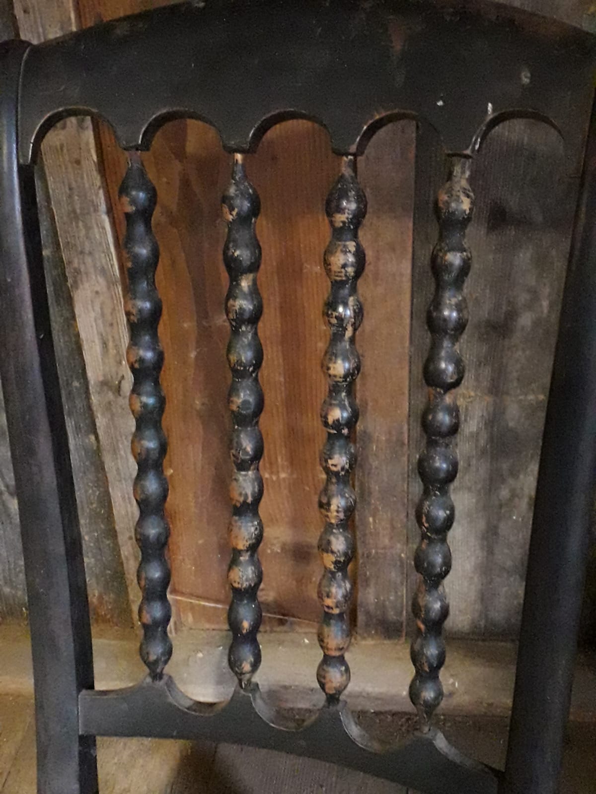 1900s Chair with drawing of an embroidered hunting dog and wooden beads