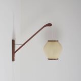 Danish teak wall lamp with pearl shade, 1960s