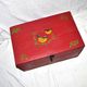 Vintage wooden trunk – toy chest or music box with painted stencil bird decoration.