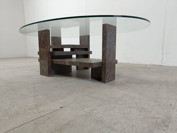 Table basse vintage en granit par Willy Ballez, 1970