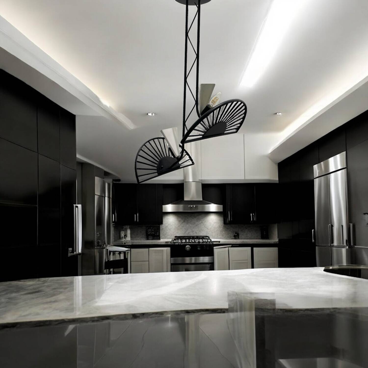 Architectural Black and white Murano Glass Rod  Light Pendant 1980’s