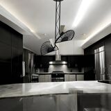 Architectural Black and white Murano Glass Rod  Light Pendant 1980’s