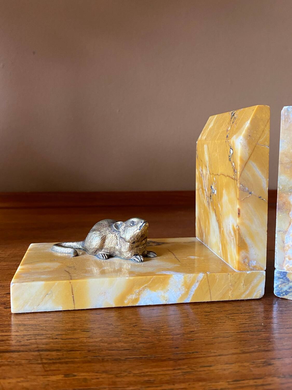 Art deco bookends by Jean Garnier, bronze and marble.