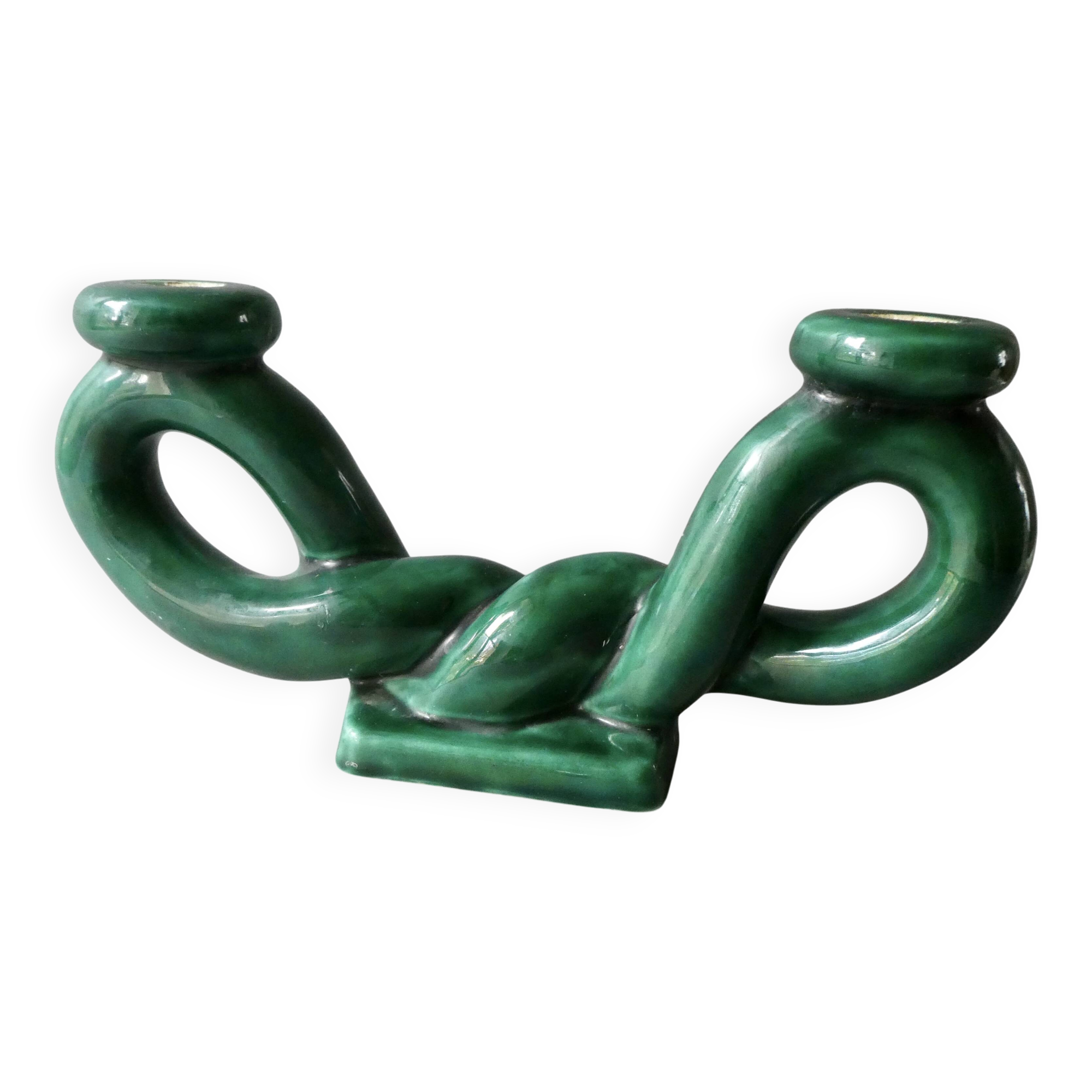 woven ceramic candlestick, slip, 1970s, Vallauris