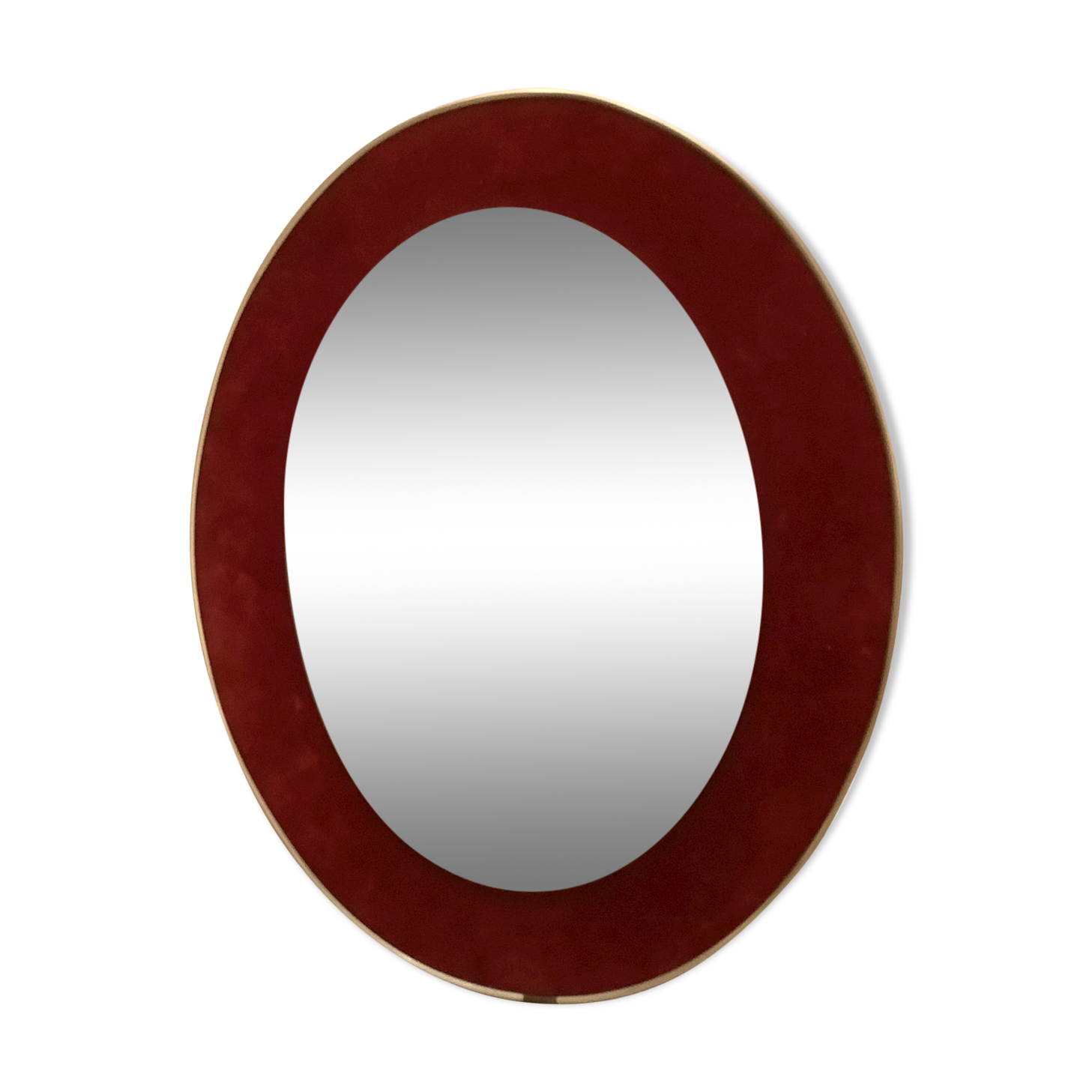 Antique oval mirror in garnet-burgundy velvet