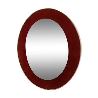 Ancien miroir ovale velours grenat bordeaux
