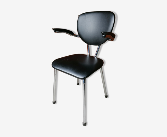 Chaise fauteuil Tubax acier chromé et simili cuir vintage 1950