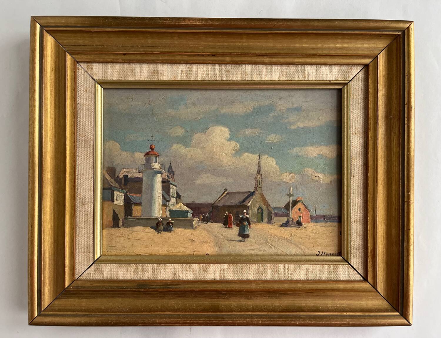 Tableau : huile sur panneau vue de port breton