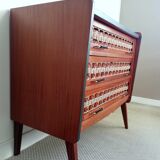 Commode teck et rotin pieds compas