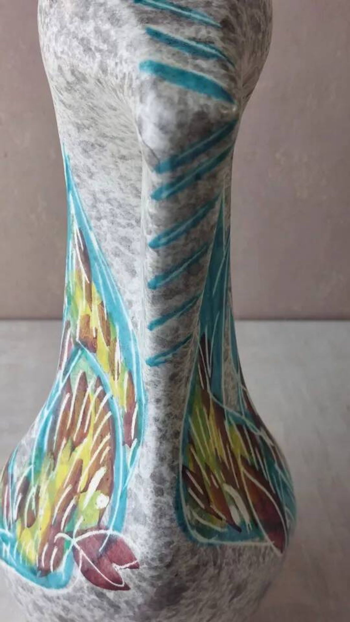 Old zoomorphic vase with fish decoration, by A. Borty, from Vallauris