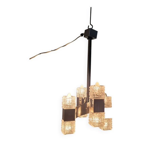 Lustre suspension en chrome et verre par Sciolari, ltalie, Des Années 60